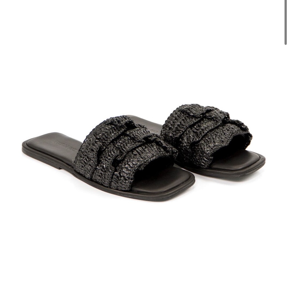 Black Crochet Ruffle Slide Sandal